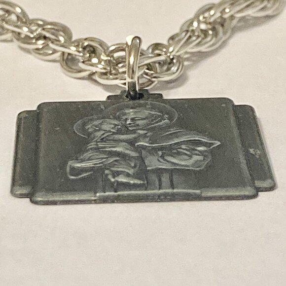 Vintage St. Saint Anthony of Padua Pendant Necklace Silver Plated Christian 19" - Picture 5 of 10